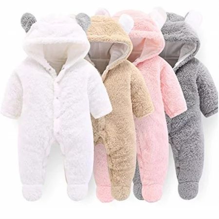 vnvne newborn baby cartoon bear snowsuit warm fleece hooded romper jumpsuit (0-3 m, pink) | Walmart (US)