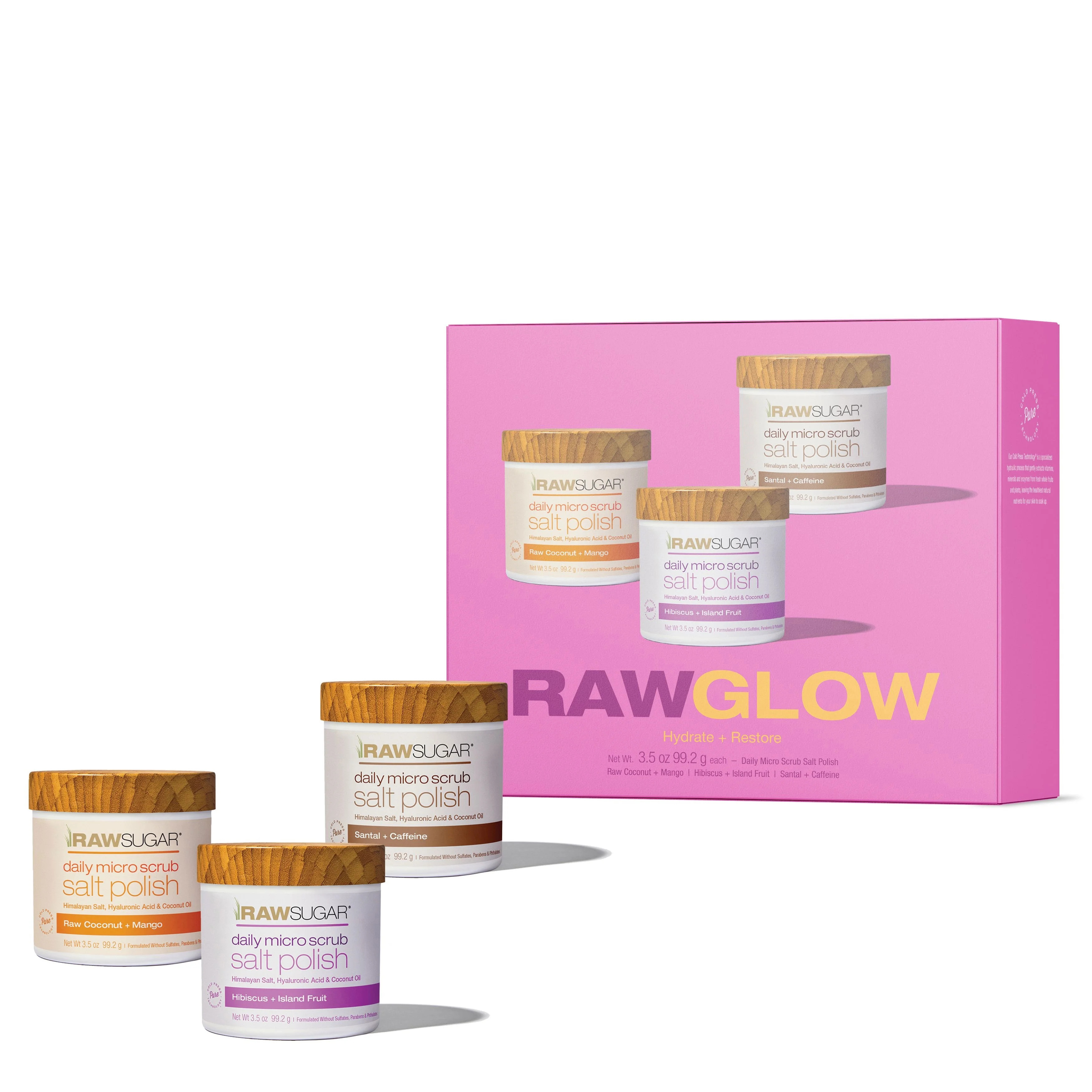 Raw Sugar Raw Glow Holiday Gift Set with Daily Micro Scrub Salt Polish, 3 Piece - Walmart.com | Walmart (US)