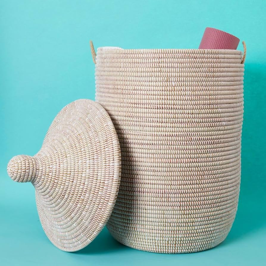 Large Handwoven Storage Grass Basket (White) | Amazon (US)