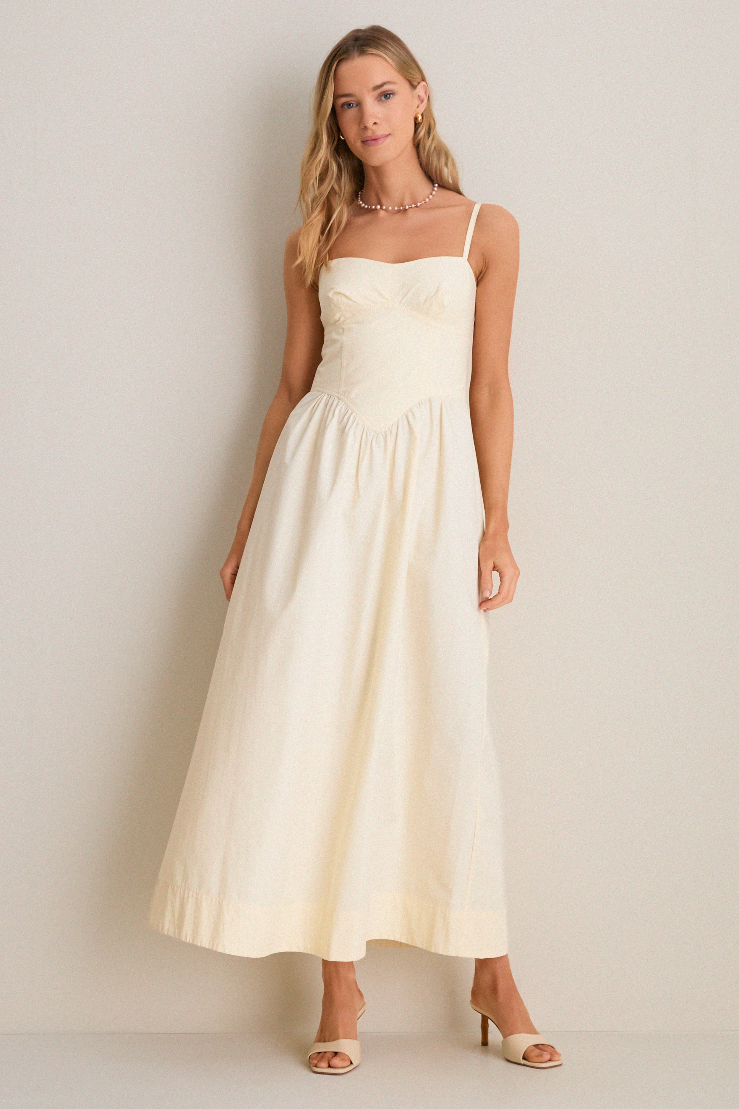 Beige Shell Waisted Midi Dress | Tuckernuck (US)