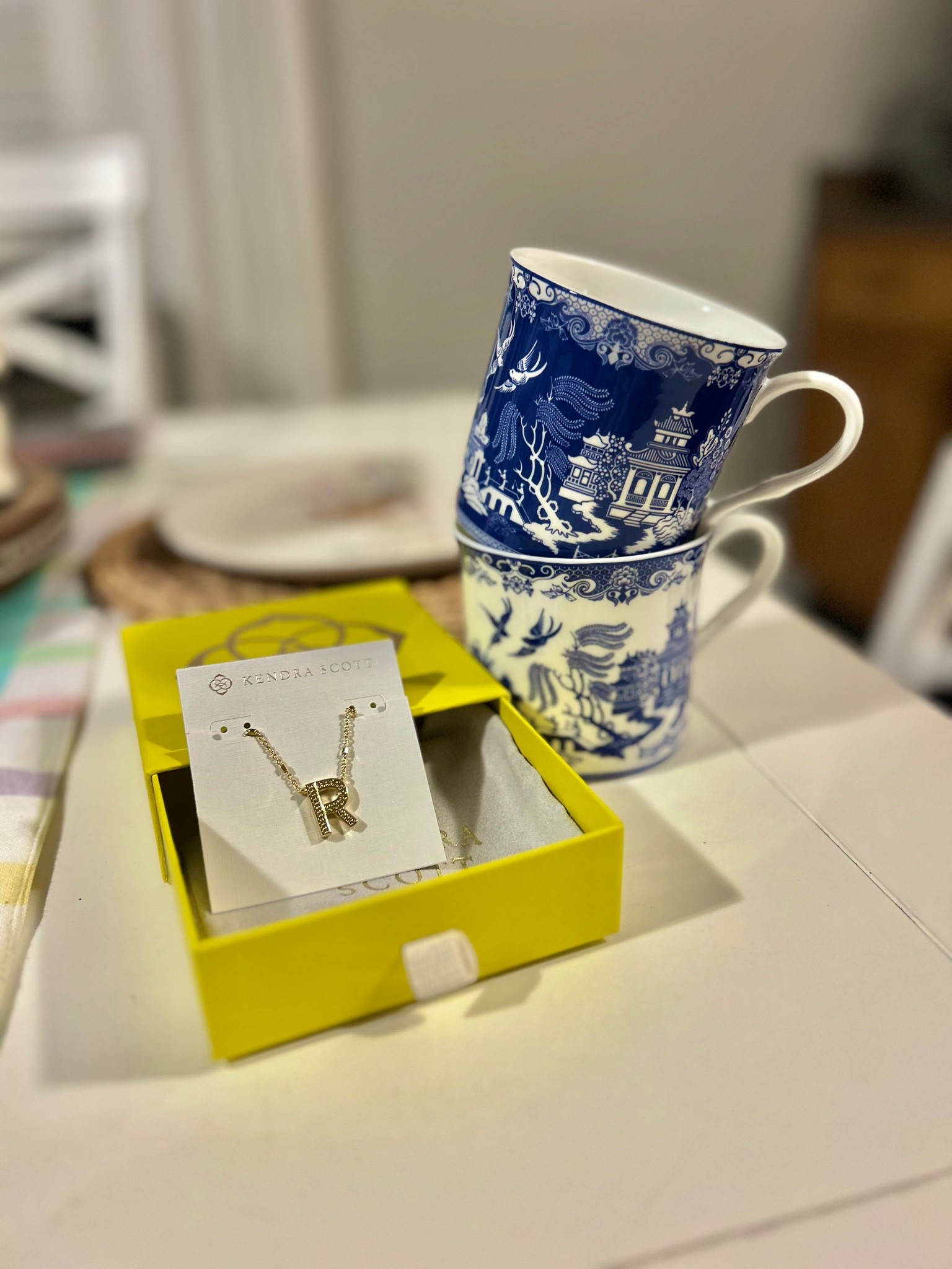 This Kendra Scott necklace is on sale today! I also love these Blue Willow coffee mugs! 