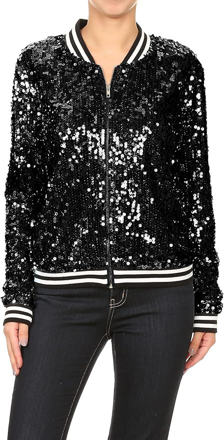 Anna-Kaci Womens Sequin Jacket Bomber Coat 1989 Slitter Outfit For Concert Party | Amazon (US)