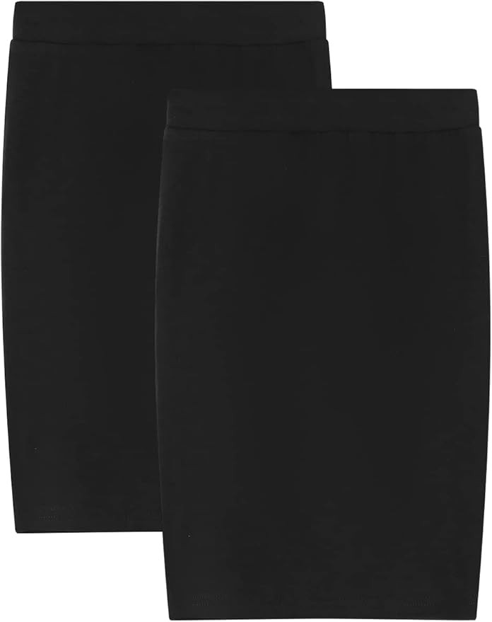 Noomelfish Girls 2 Pack Knee Length Pencil Skirts Plain Stretch Cotton Modest Skirt (5-14 Years) | Amazon (US)
