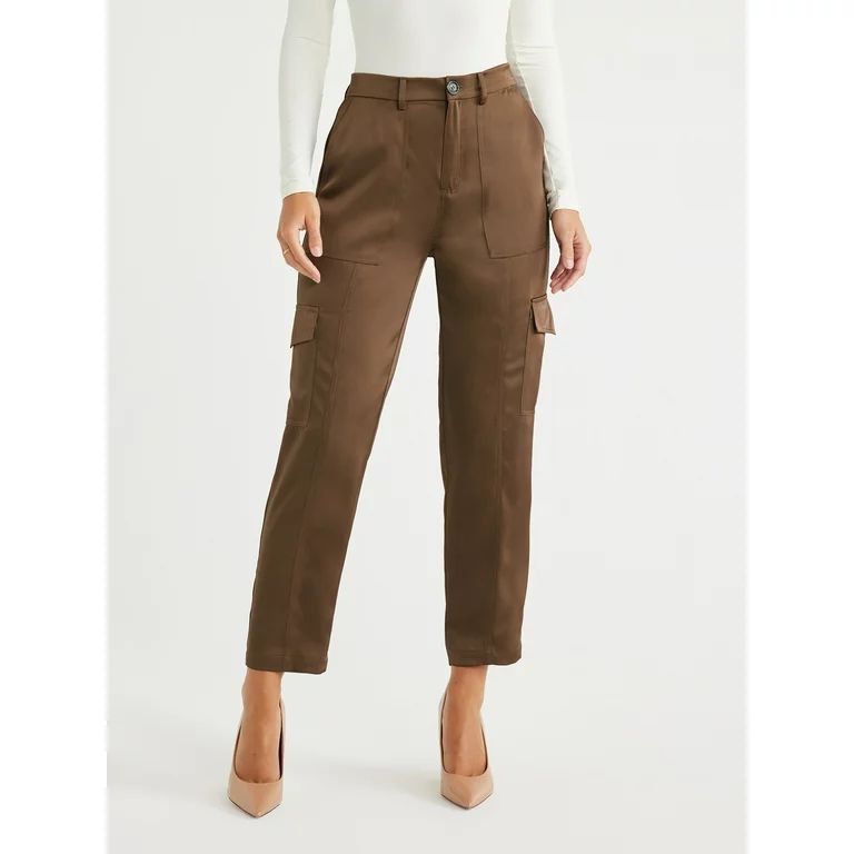 Sofia Jeans Women's High Rise Satin Cargo Pants, 27" Inseam, Sizes 00-22 - Walmart.com | Walmart (US)