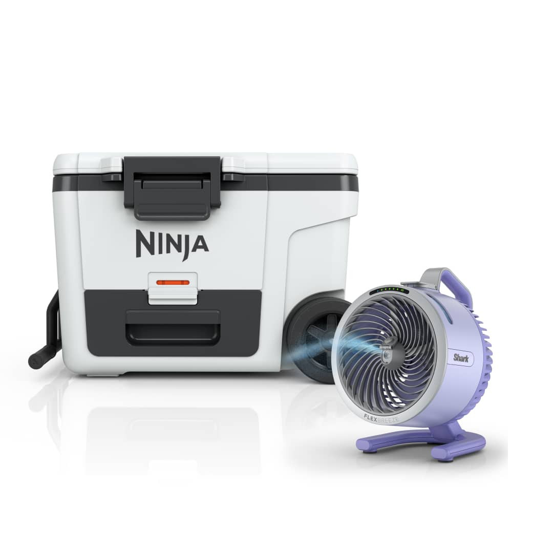 Ninja FrostVault™ 45qt Wheeled Cooler & Shark™ FlexBreeze™ Portable Fan Bundle (White) | FB245WHF | Ninja Kitchen