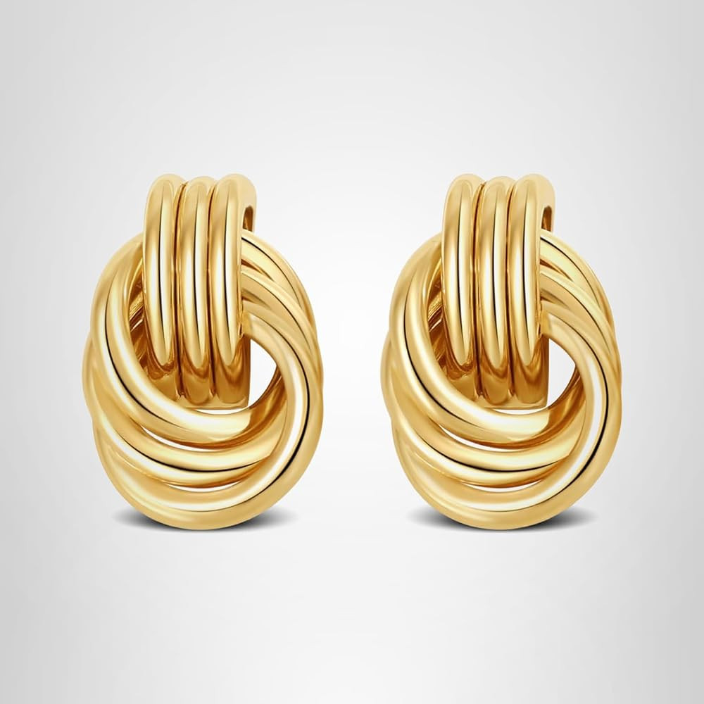 Trendy Gold Plated Knot Earrings for Women Chunky Statement Drop Dangle Earrings Lightweight Hypo... | Amazon (US)