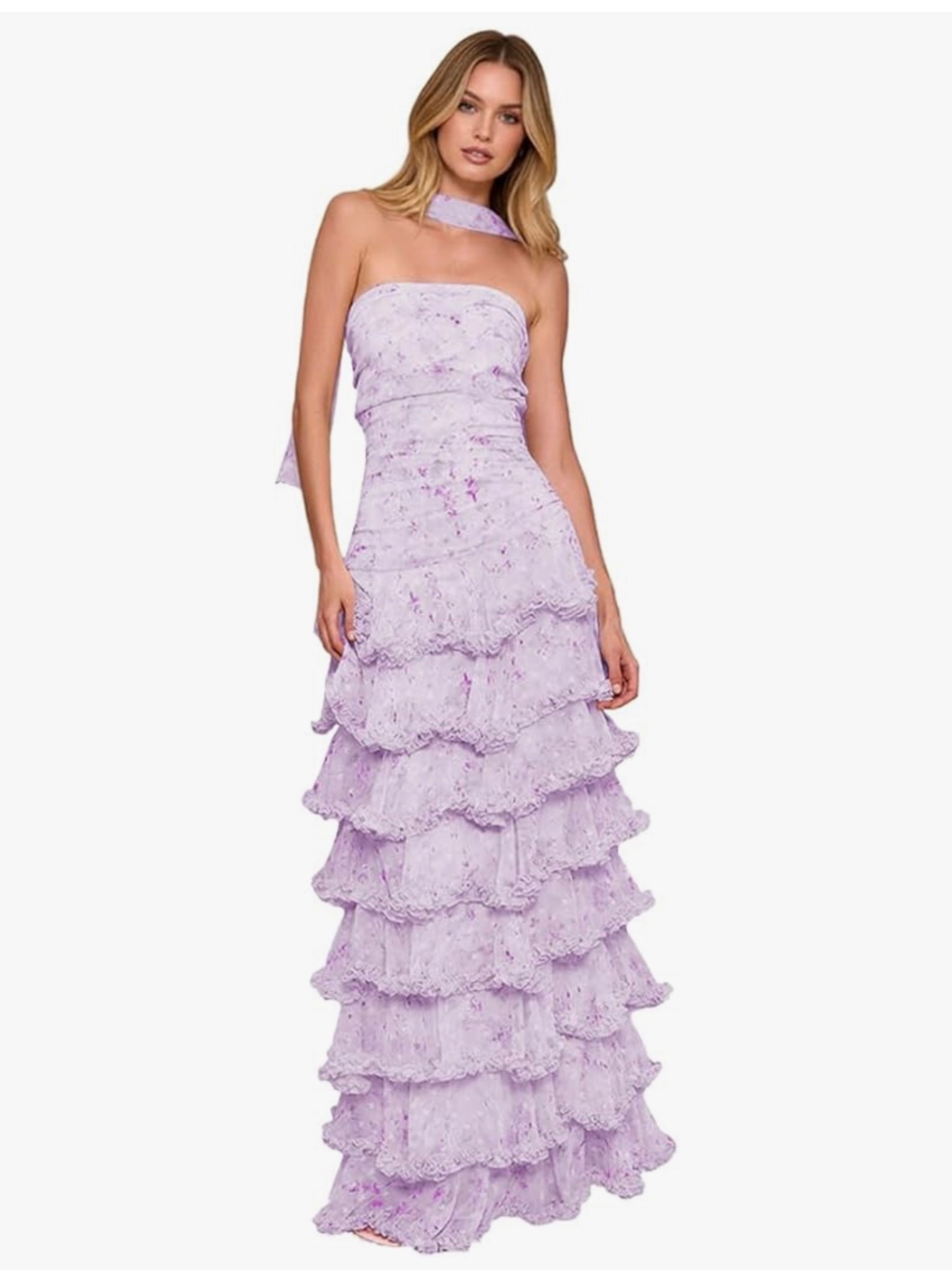 Strapless Prom Dress for Women 2026 Floral Tiered Chiffon
Formal Evening Gown with Scarf

#LTKgrwm #LTKPetite #LTKootd
