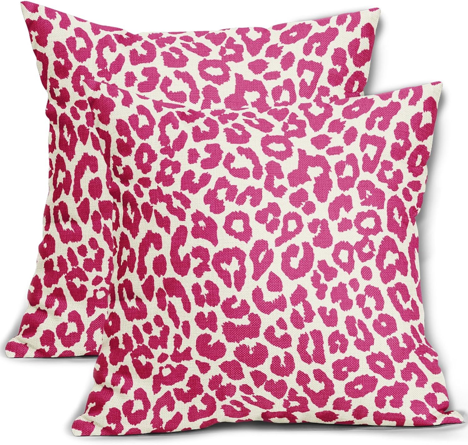 Hot Pink Leopard Print Pillow Covers 18x18 Set of 2 Cheetah Animal Pattern Chinoiserie Decorative... | Amazon (US)