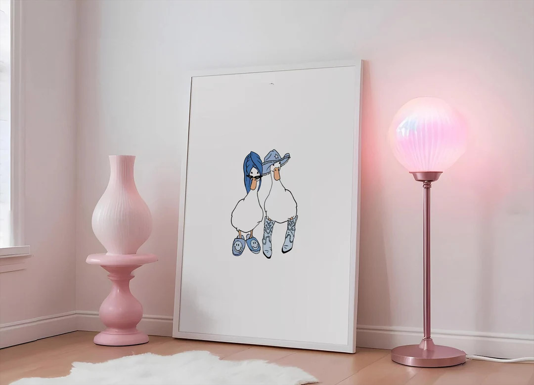 Y2K Denim Duck in Smiley Face Slippers *britney and Justin* Digital Art Print Blues *SHOWER HEAD*... | Etsy (US)
