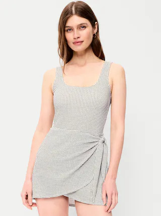 Pique Side-Tie Swim Dress | Old Navy (US)
