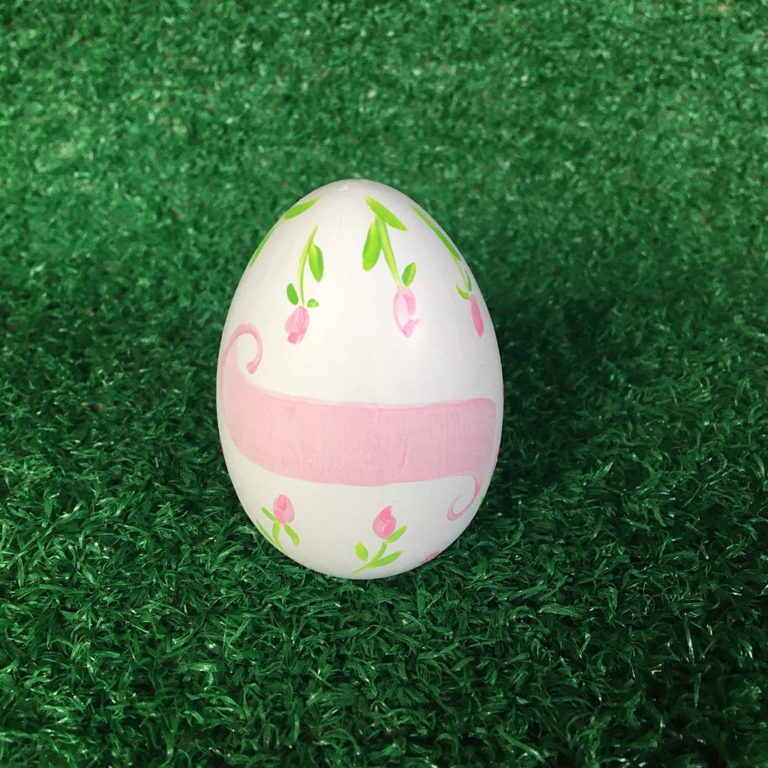 Easter egg with pink flowers and name - personalized Easter egg with pink roses - baby girl Easte... | Etsy (US)