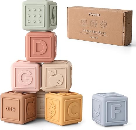 Baby Blocks Stacking for Babies Silicone Soft Building Blocks Teethers Montessori Toys for Babies... | Amazon (US)