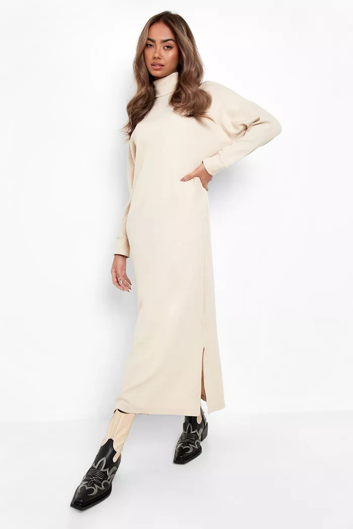 Long Sleeve Turtleneck Midi Dress | boohoo (US & Canada)