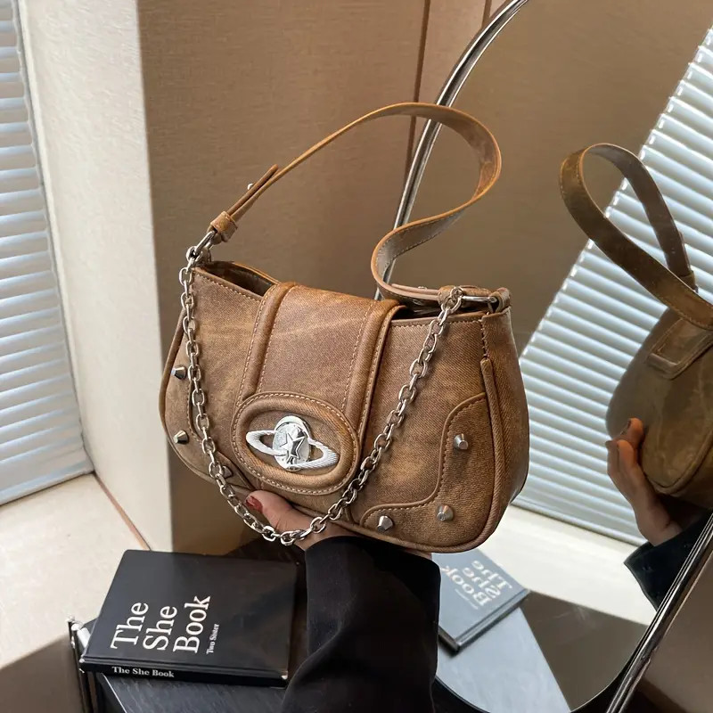 Vintage Rivet Shoulder Bag, Trendy Chain Decor Handbag, Y2K Underarm Purse For Women | Temu Affiliate Program