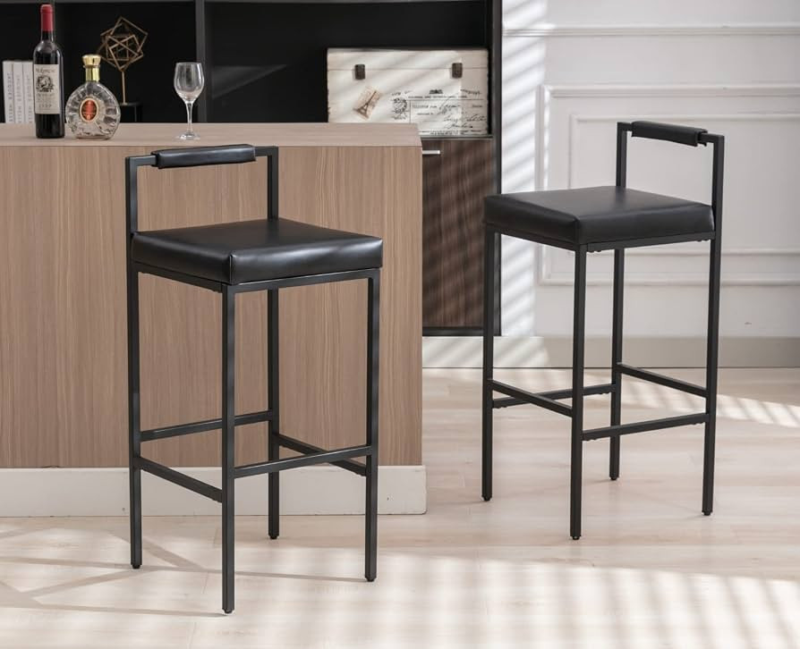 EALSON Modern Bar Stools Set of 2 Leather Upholstered Bar Height Barstools with Low Back and Meta... | Amazon (US)