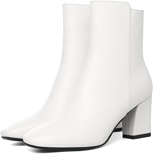 Caradise Womens High Chunky Heeled Boots Zip Up Square Toe Ankle Booties | Amazon (US)