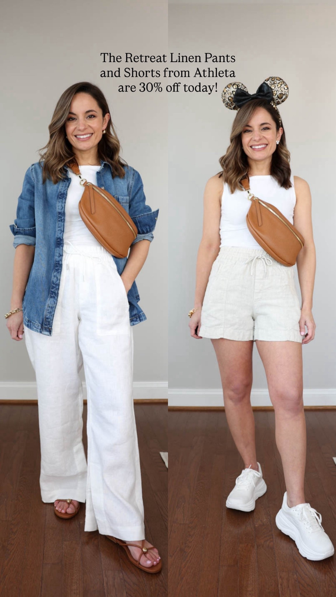 30% off the retreat linen pants and shorts from Athleta! 

A personal favorite of mine when it comes to linen. 

Pants: petite xxs 
Shorts: xxs 

Denim top (Walmart: xs 
Tank top (Quince): xs 
Sling bag (Quince) 

#LTKPetite