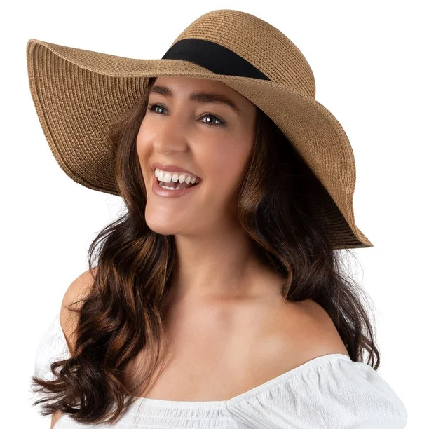 Women Floppy Sun Hat with Wide Brim—Foldable Roll-up Straw Beach Hat UPF 52 - Walmart.com | Walmart (US)