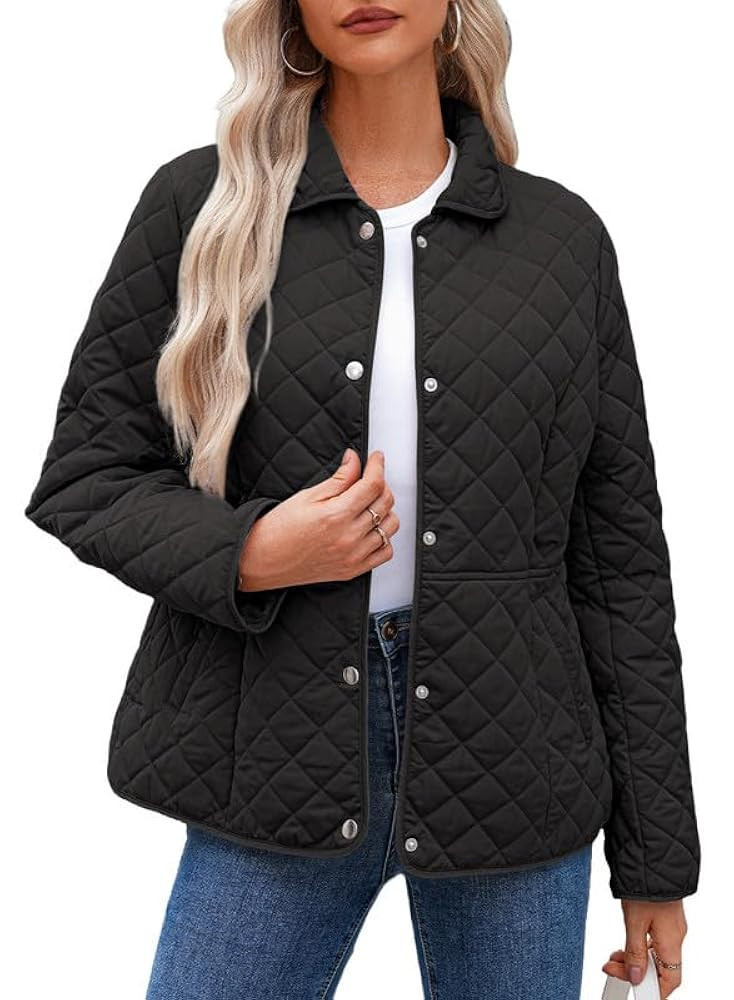 Dokotoo Women's Winter Quilted Jackets Long Sleeve Button Down Diamond Puffer Jacket Outerwear Co... | Amazon (US)