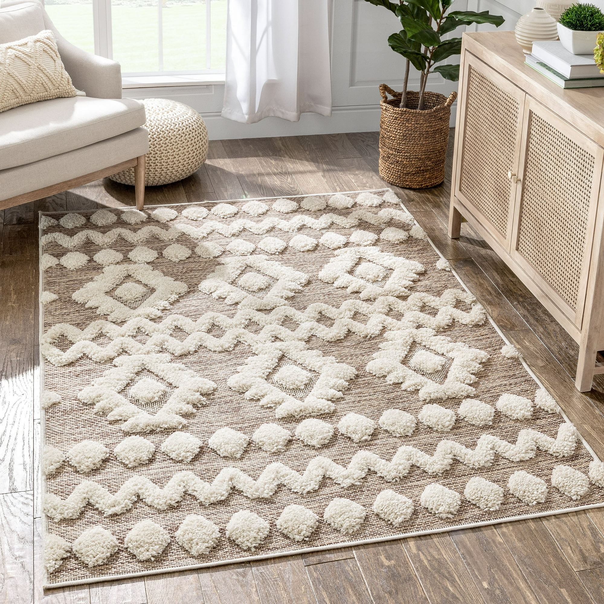 Well Woven Bellagio Chiara Tribal Moroccan Beige 7'10" x 10'6" High-Low Flat-Weave Area Rug | Walmart (US)