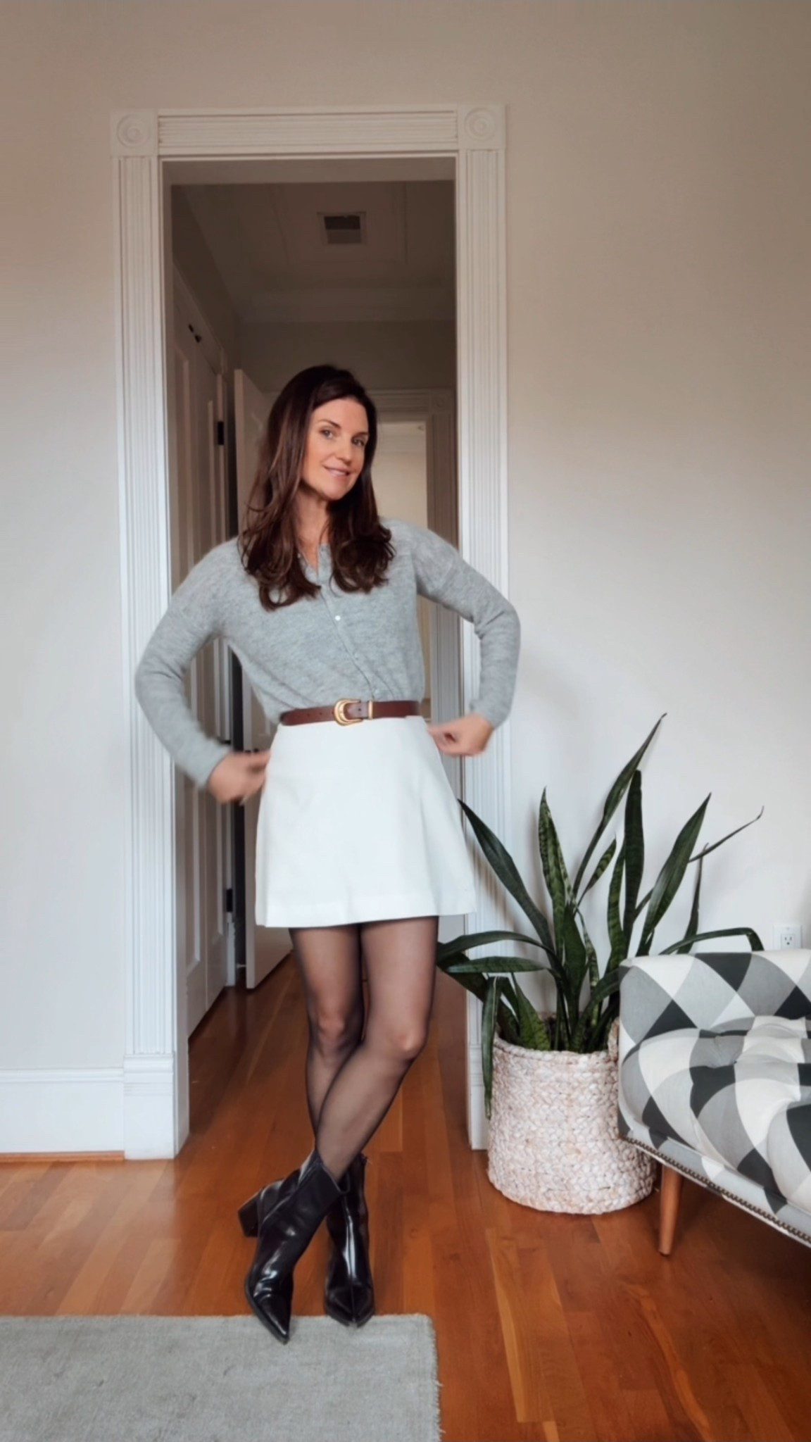 Gray and chocolate brown fall outfits cardigan outfit skirt looks fall boots 

#LTKHoliday #LTKSeasonal #LTKStyleTip