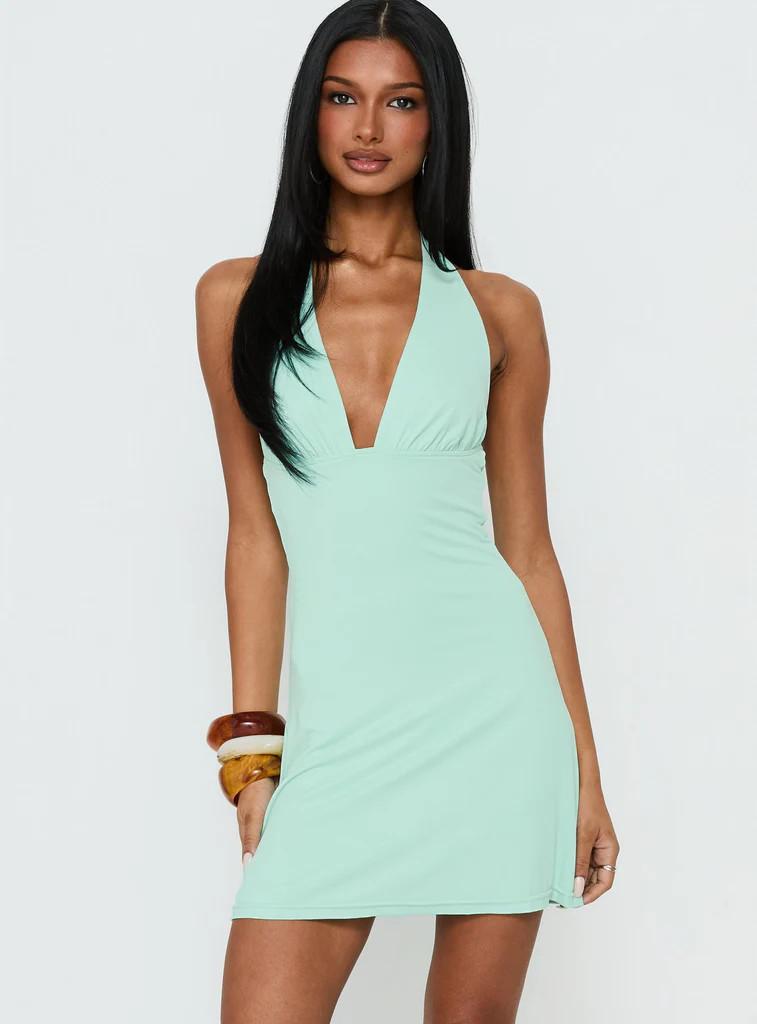 Tinisie Halter Mini Dress Aqua | Princess Polly US