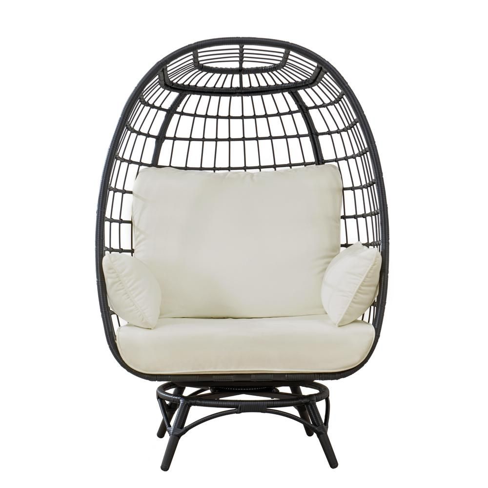 Sunjoy Sadie Black Swivel Wicker Egg Cuddle Outdoor Lounge Chair | The Home Depot