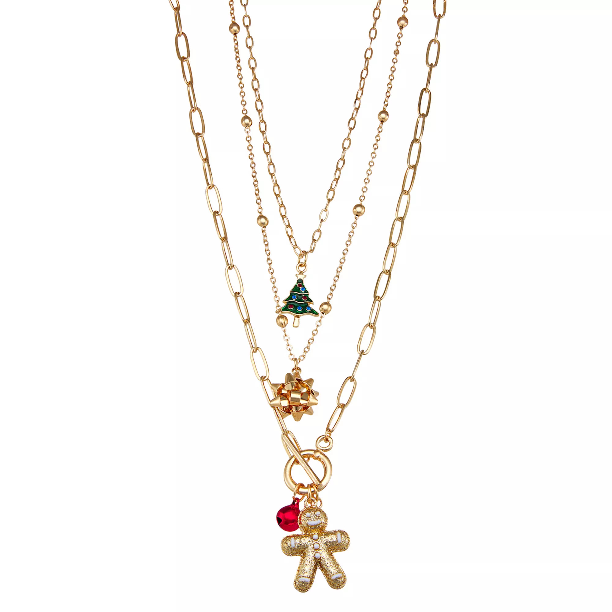 Gold Tone Christmas Charm Layered Necklace | Kohl's