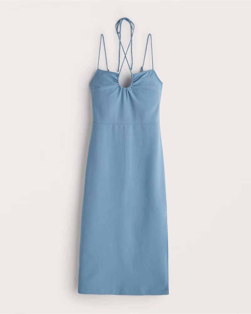 Abercrombie & Fitch Women's Strappy Halter Midi Dress in Blue - Size XL | Abercrombie & Fitch (US)