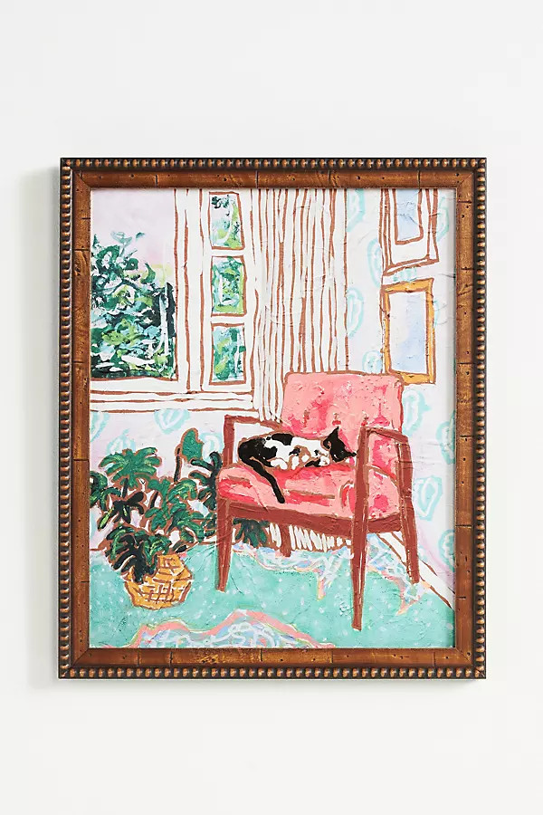 Cat Nap: Tuxedo Cat Napping in Mid-Century Chair Wall Art | Anthropologie (US)
