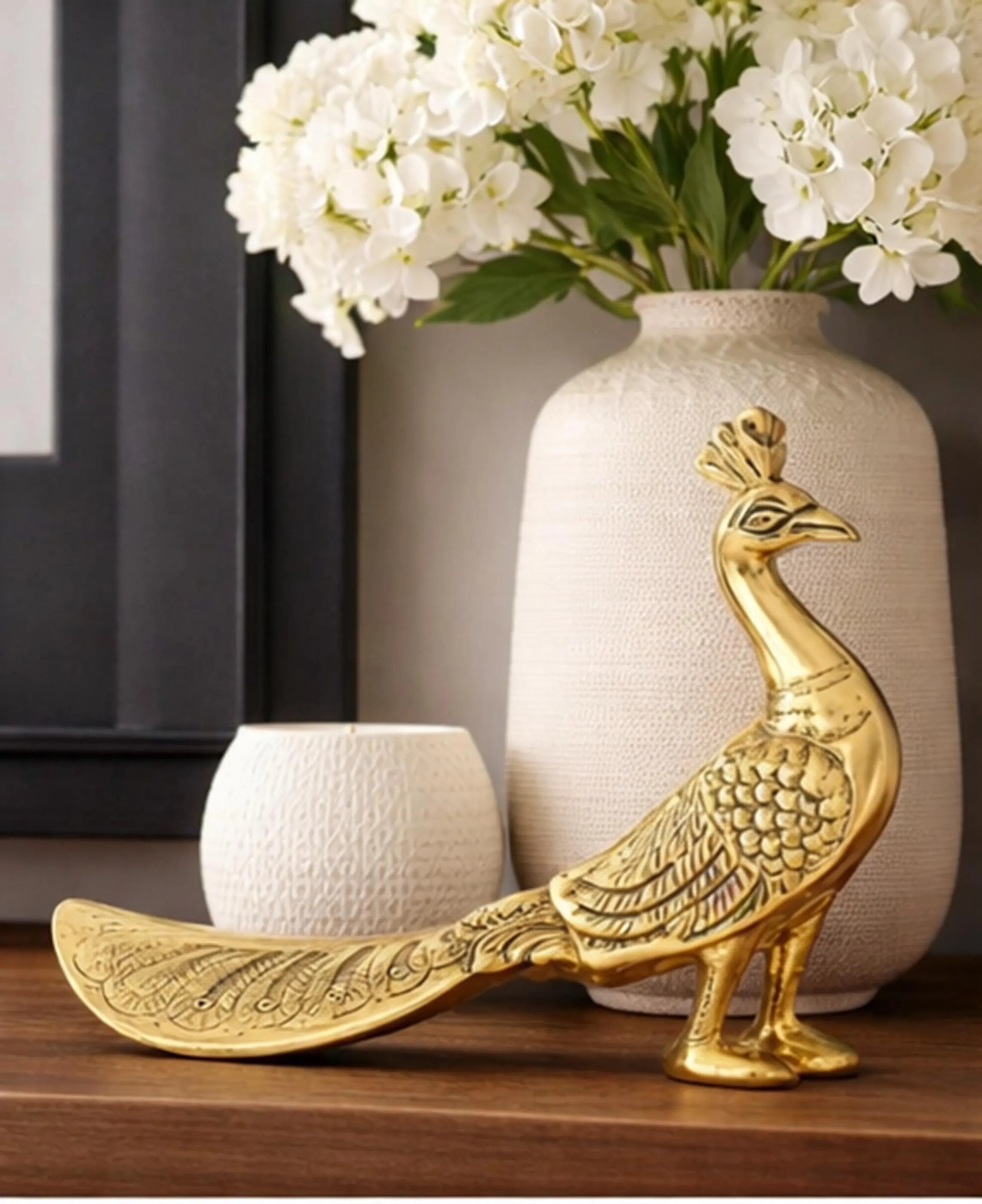 Golden Peacock Figurine Statue, Luxury Bird Sculpture, Brass Finish Peacock Ornament | Etsy (Global)