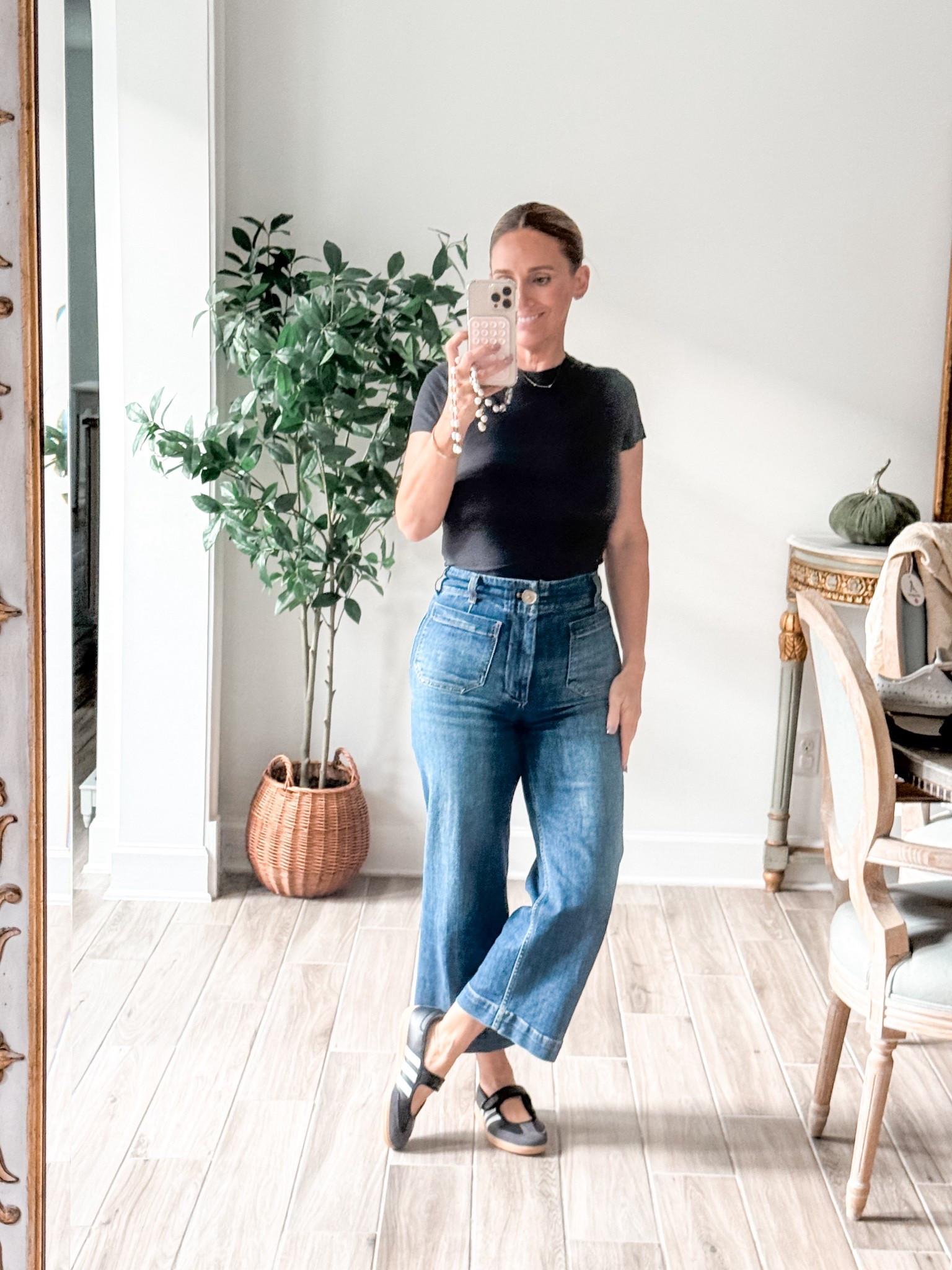 Basics that aren’t basic 🖤 The Abercrombie fitted double-layer tee, paired with the viral Anthropologie Colette jeans + Adidas Mary Janes. The classic jeans & t-shirt combo gets elevated because every piece has its own detail moment 🖤

T-shirt size small, jeans size 26, shoes run long/sized down half size 

#LTKFindsUnder50 #LTKFallSale #LTKStyleTip