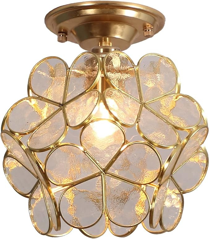 Bieye L10825 Flower Petals Tiffany Style Stained Glass Close to Ceiling Light for Home Decor (Cle... | Amazon (US)