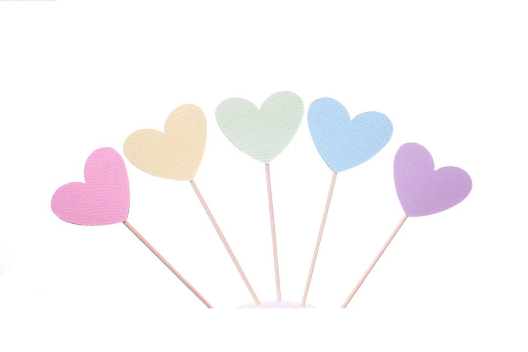Pastel Rainbow Heart Cupcake Toppers / Food Picks / Cake - Etsy | Etsy (US)