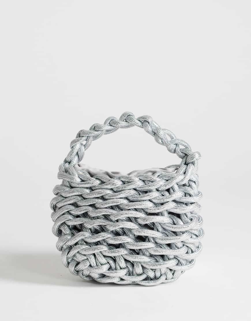Topshop Morgan small weave grab bag in silver-Pink | ASOS (Global)