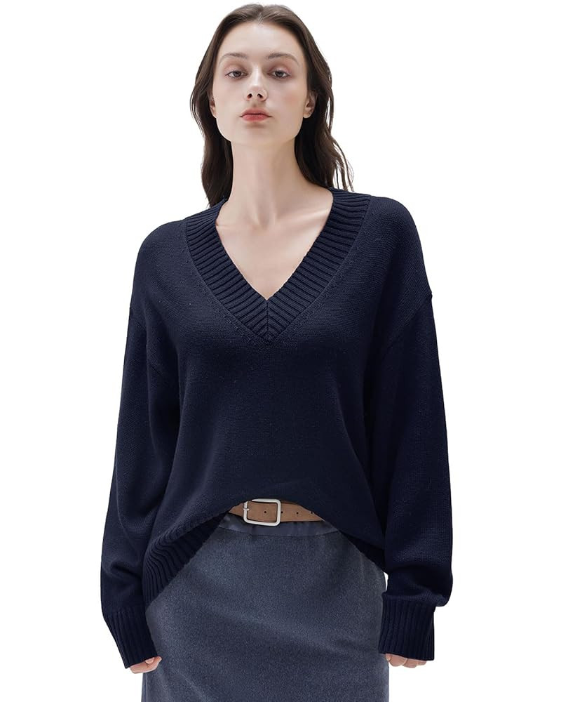 SUUKSESS Women Cashmere Oversized V Neck Pullover Sweaters Long Sleeve Jumpers | Amazon (US)