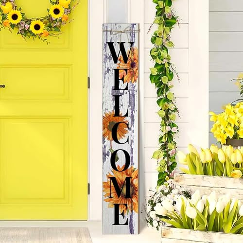 Sunflower Welcome Porch Sign Decor Summer Wooden Hanging Sign Door Porch Standing Decorative Signs Plaques for Front Door Farmhouse Outdoor Indoor Welcome Sign Wall Craft Decor 47.2"H | Amazon (US)