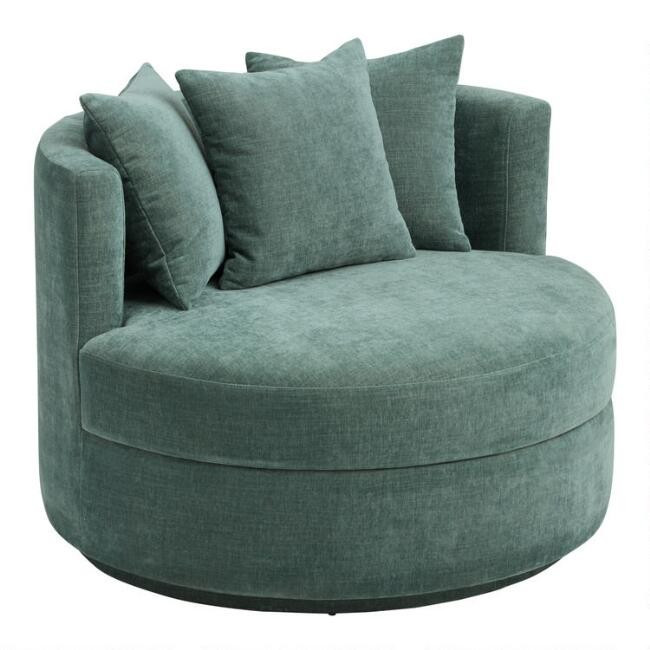 Oversized Teal Crushed Velvet Rico Upholstered Swivel Chair | World Market
