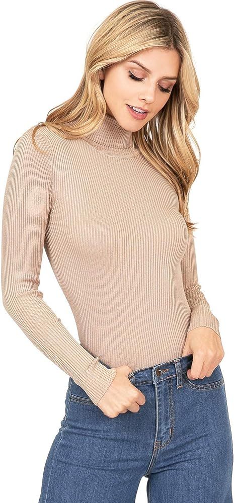 Ambiance Apparel Women's Ribbed Long Sleeve Turtleneck Top | Amazon (US)