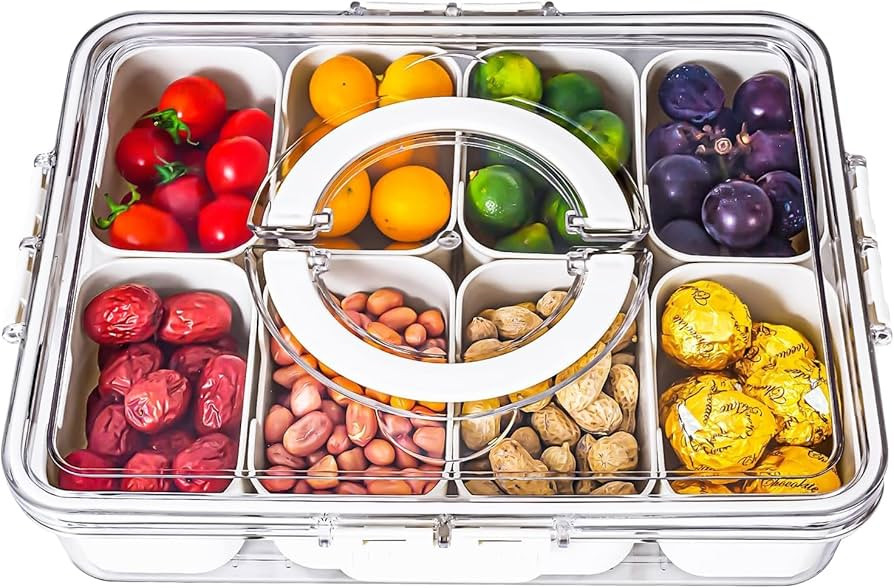 HRXFOZ Divided Serving Tray with Lid and Handle,8 Compartments Snacks Box,Snack Fruit and Veggie ... | Amazon (US)