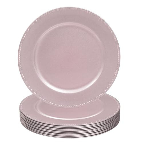 MAONAME 13" Pink Charger Plates, Plastic Charger Plates with Beaded, Round Chargers for Dinner Plates, Plate Chargers for Wedding, Table Decor, Set of 12 | Amazon (US)