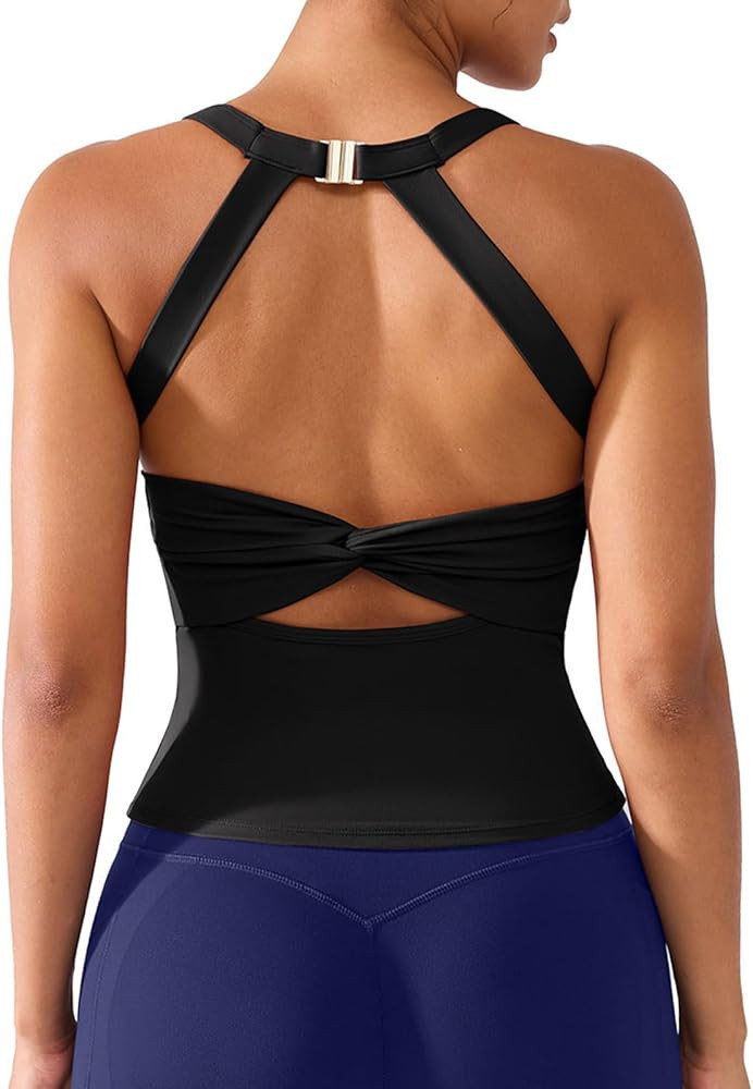 BRXL Women's Soft Halter Top Fitness Yoga Tanks Backless Built in Bra Sleeveless Sports Tank Tops... | Amazon (US)