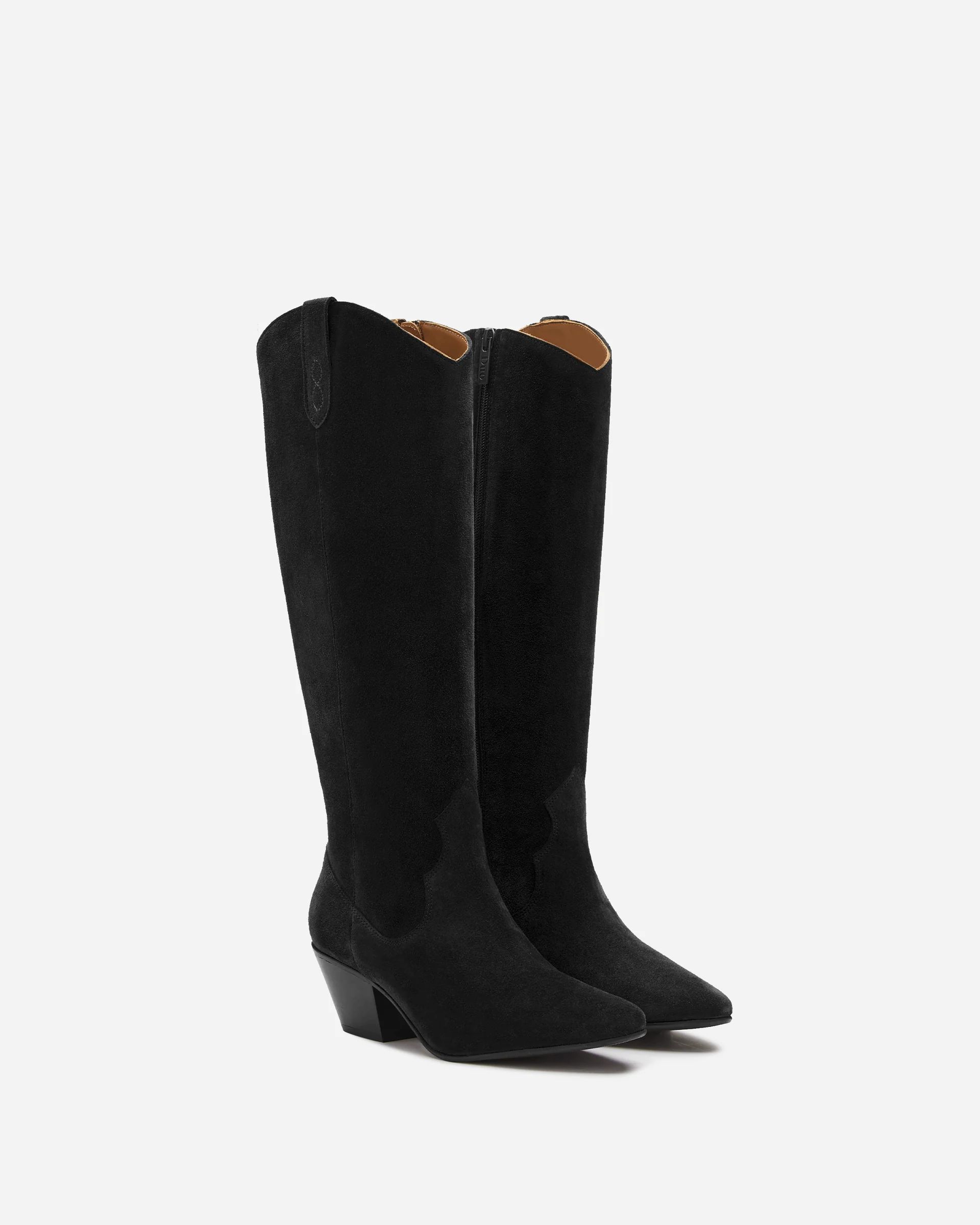 Saffron Knee High Boots in Black Suede | DuoBoots