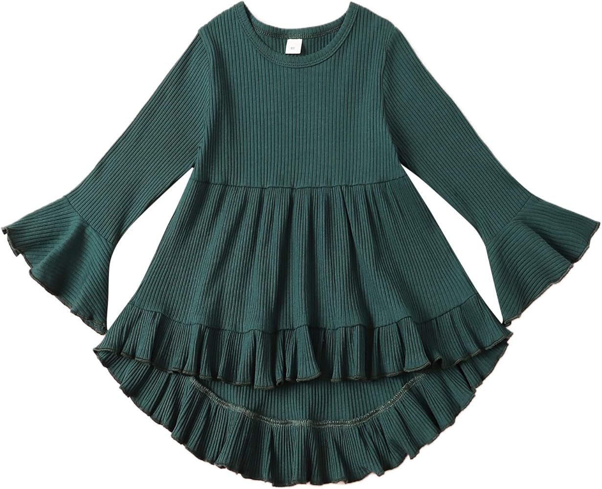 bilison Toddler Baby Girl Clothes Long Sleeve Flare Solid Color Lrregular Sundress Party Princess... | Amazon (US)