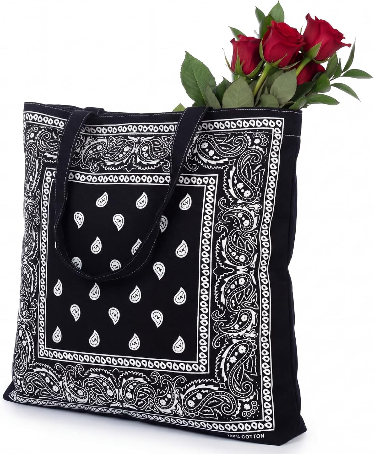 Gilprop Bandana Bags Western Paisley Printed Tote Bags with Zipper Closure for Western Cowboy Cowgirl Birthday Party(Black,Tote Bag) | Amazon (US)