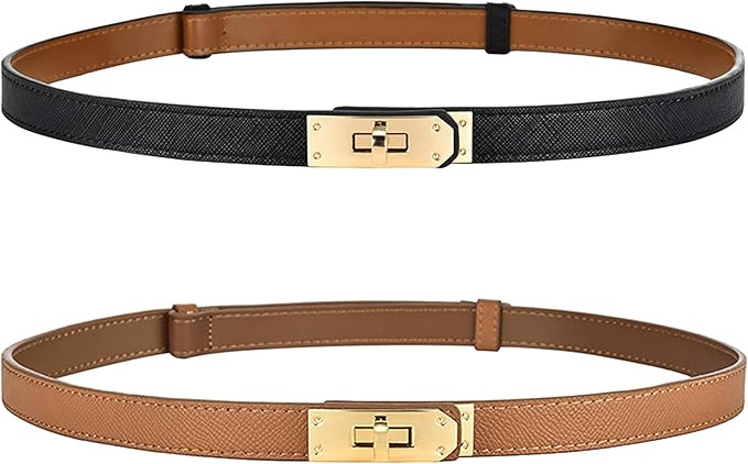 IEMIEBOAMGNOY Adjustable Thin Belts for Women Leather Skinny Belt for Women Dresses Solid Color A... | Amazon (US)