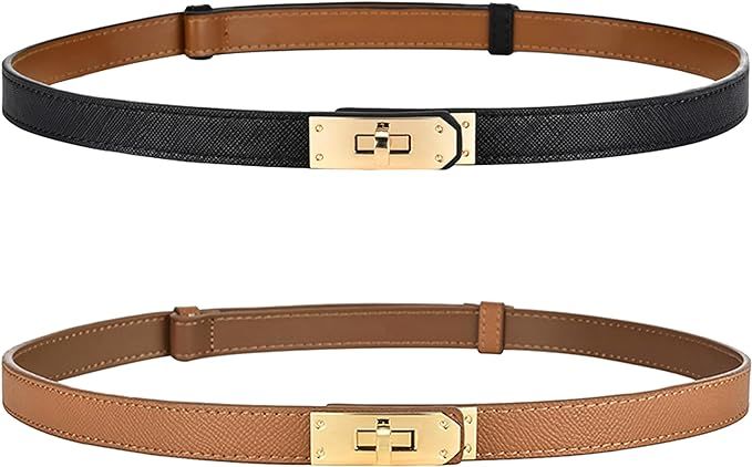 IEMIEBOAMGNOY Adjustable Thin Belts for Women Leather Skinny Belt for Women Dresses Solid Color A... | Amazon (US)