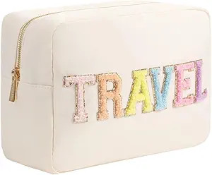 YogoRun Super Large Glitter Letters Patches Makeup Pouch Travel Cosmetic Pouch Makeup Bag Cosmeti... | Amazon (US)