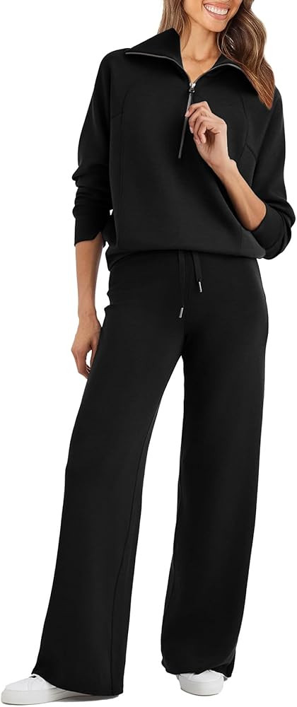 Glamaker Womens 2 Piece Outfits Sweatsuit Set Oversized Half Zip Sweatshirt Wide Leg Sweatpants L... | Amazon (US)