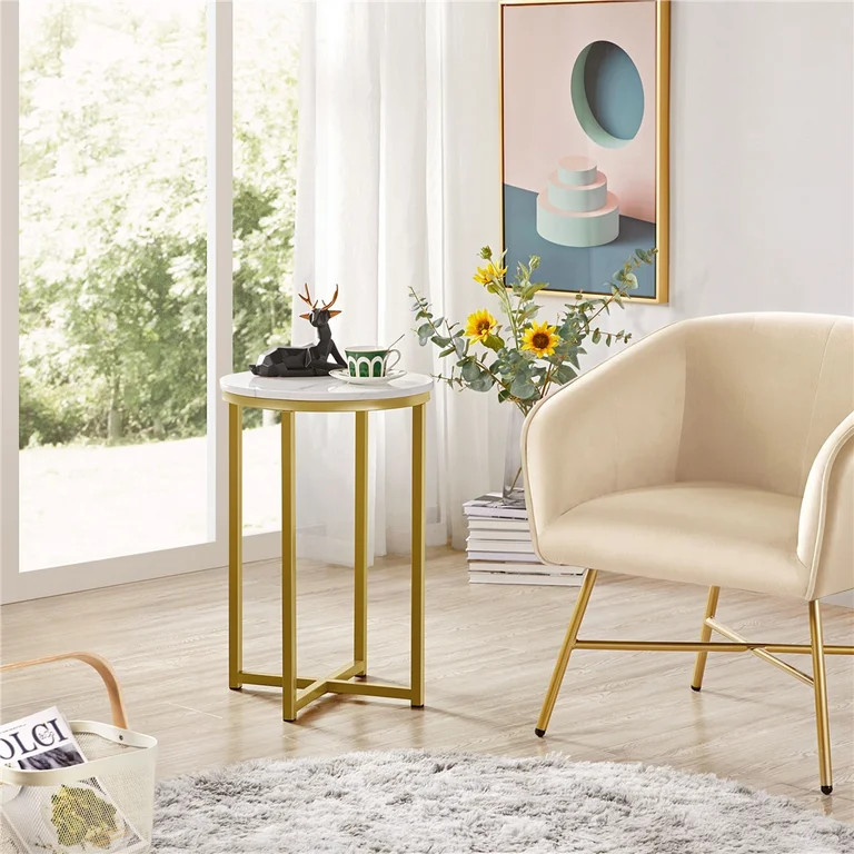 Renwick X-Based Faux Marble Side Table for Livingoom, White/Gold | Walmart (US)